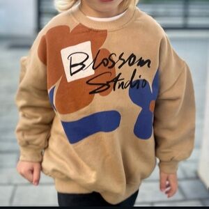 Zara Blossom Studio Sweatshirt with Blue and Brown Graphic